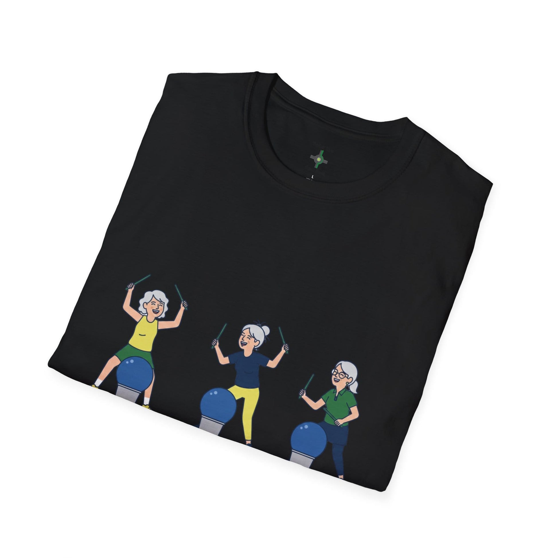 Printify Florida Villages of  Cardio Drumming "Group Therapy" T-Shirt — TT2E Characters (Seniors) Shirts: White, Black, Navy, Red