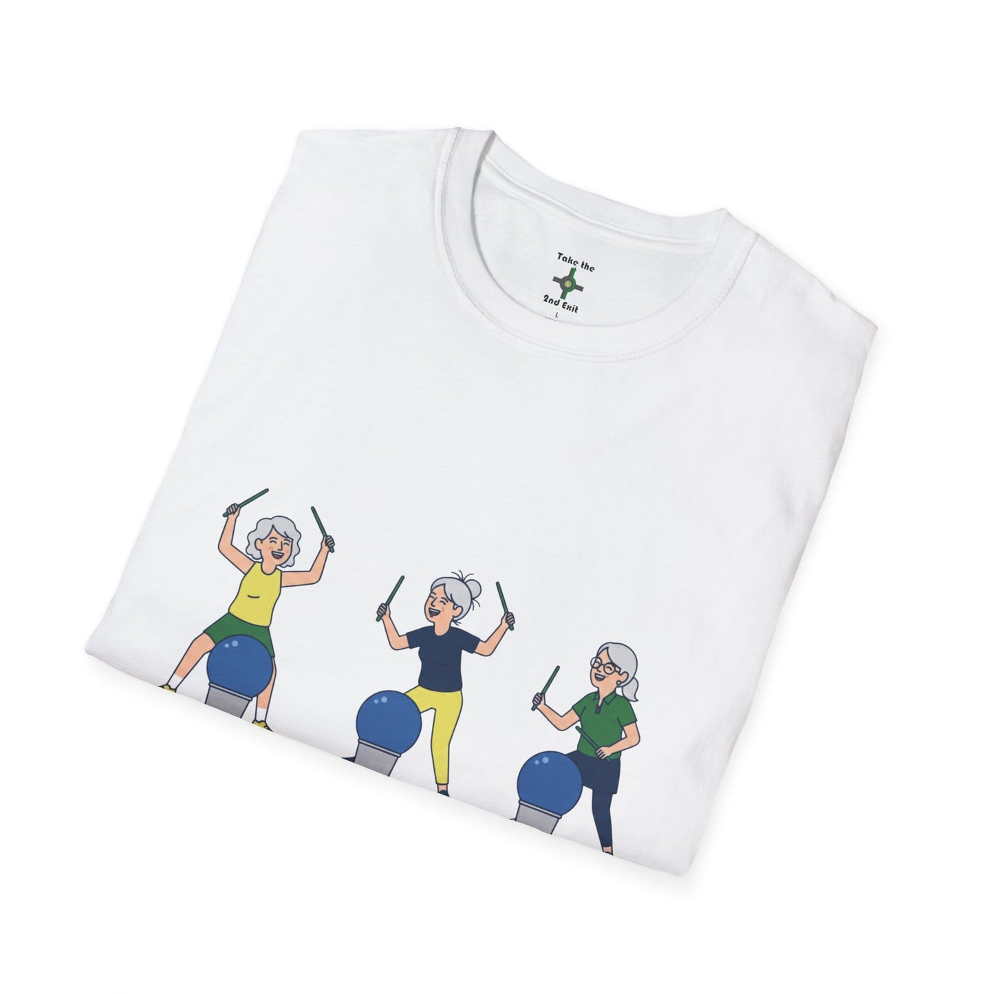 Printify Florida Villages of  Cardio Drumming "Group Therapy" T-Shirt — TT2E Characters (Seniors) Shirts: White, Black, Navy, Red