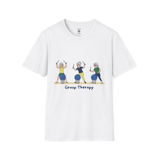 Printify Florida Villages of  Cardio Drumming "Group Therapy" T-Shirt — TT2E Characters (Seniors) Shirts: White, Black, Navy, Red
