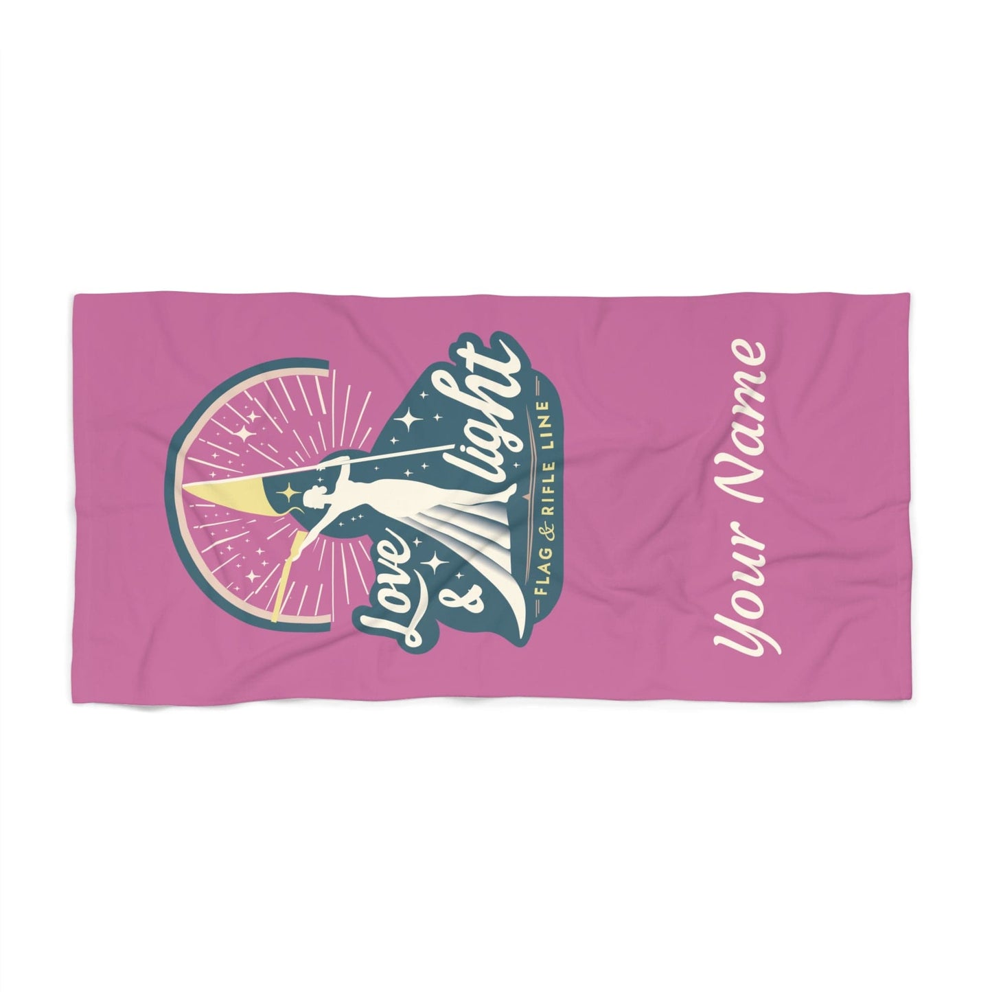 Printify Florida Villages of  Love & Light Beach Towel – Pink Design, Add Your Name