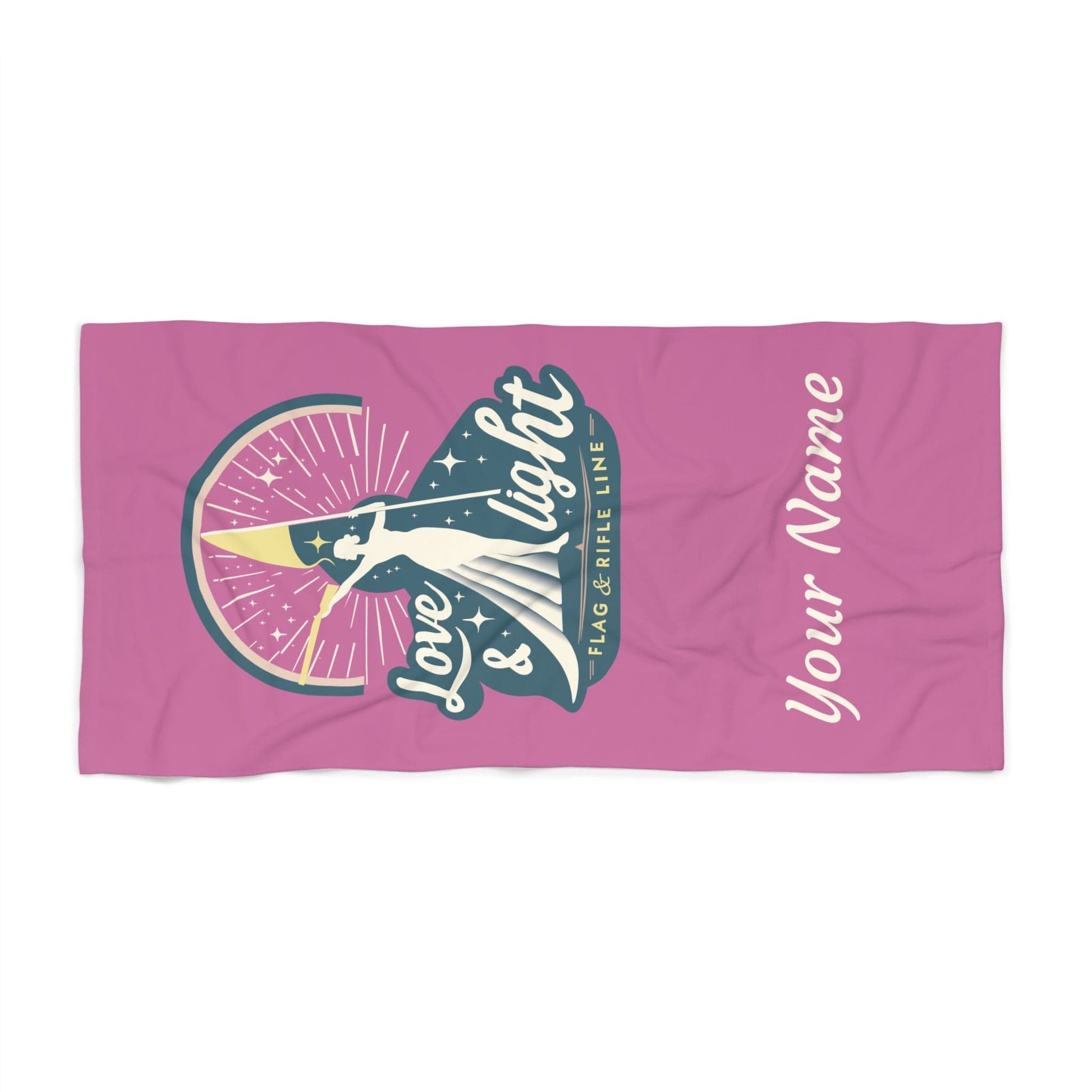 Printify Florida Villages of  Love & Light Beach Towel – Pink Design, Add Your Name