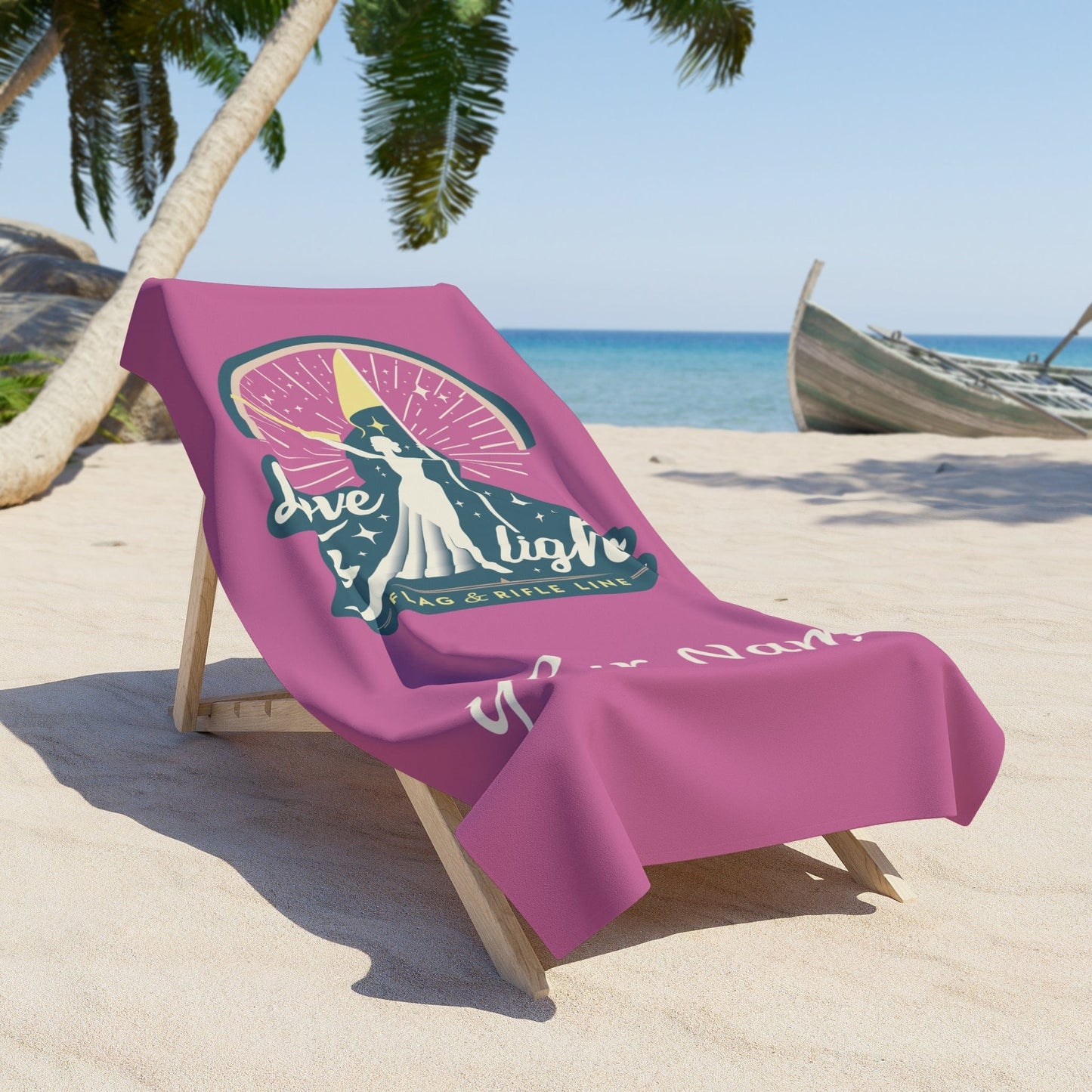 Printify Florida Villages of  Love & Light Beach Towel – Pink Design, Add Your Name