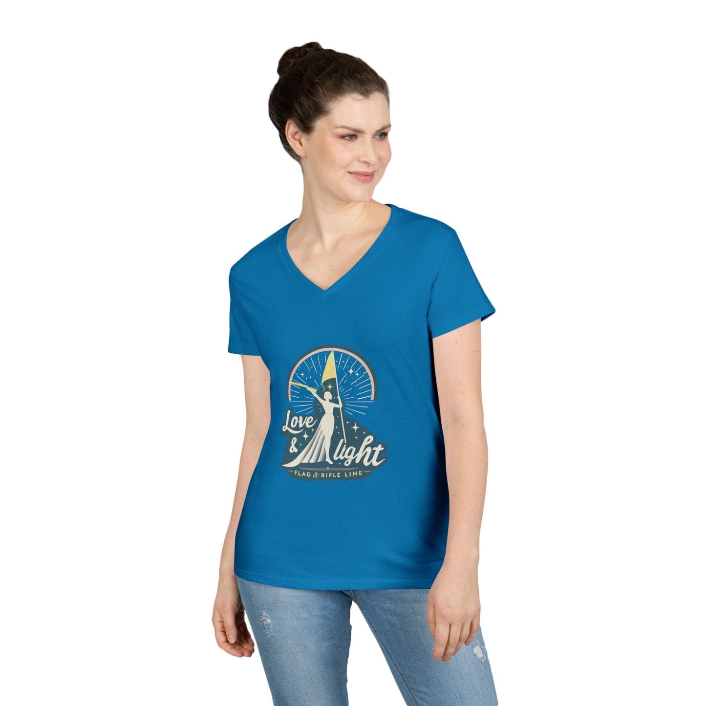 Printify Florida Villages of  Love & Light Color Guard (The Villages) V-Neck T-Shirt — Inspirational Women’s Graphic Tee