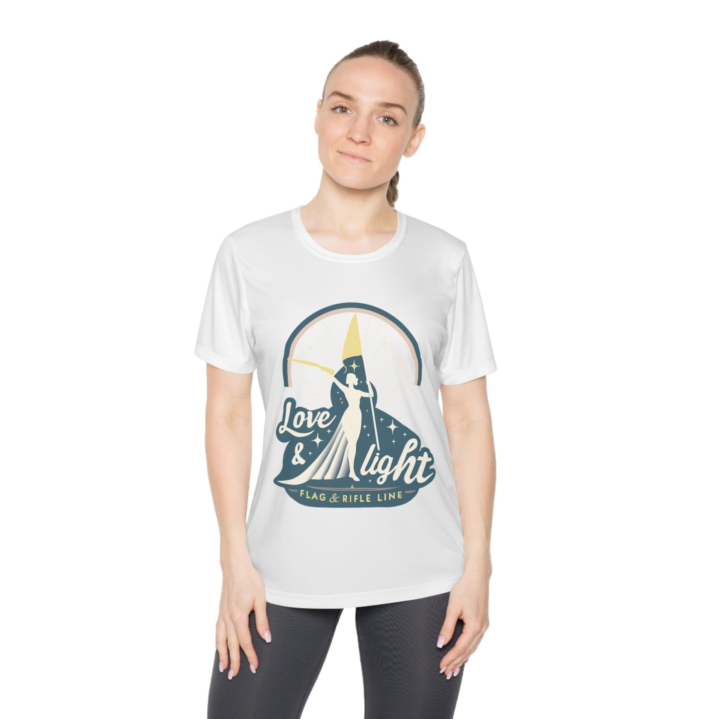 Printify Florida Villages of  Love & Light Ladies Wicking Tee — Flag & Rifle Line Graphic T‑Shirt