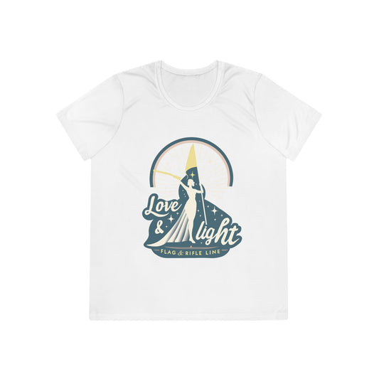 Printify Florida Villages of  Love & Light Ladies Wicking Tee — Flag & Rifle Line Graphic T‑Shirt