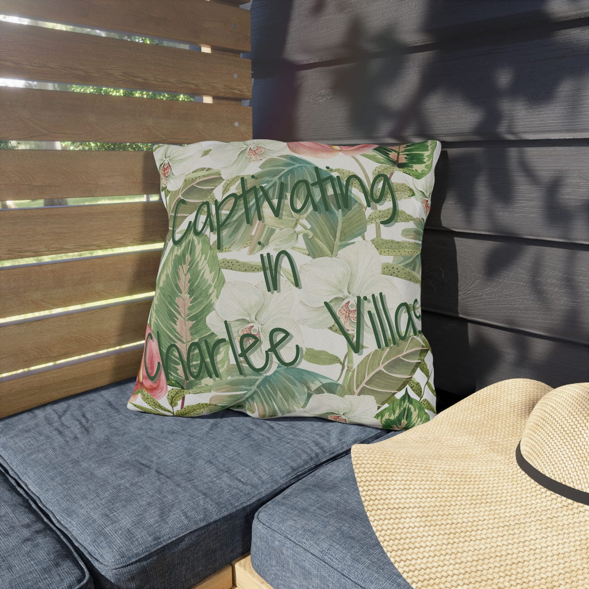 Printify Florida Villages of  Outdoor Pillows (Green Lettering) - Charlee Villas