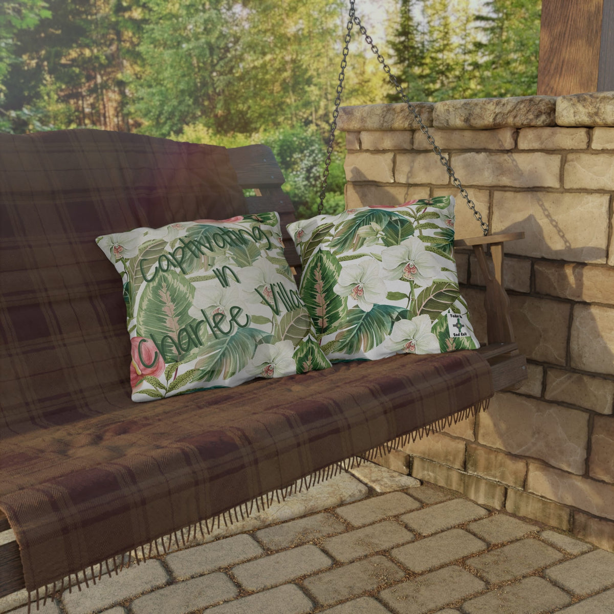 Printify Florida Villages of  Outdoor Pillows (Green Lettering) - Charlee Villas