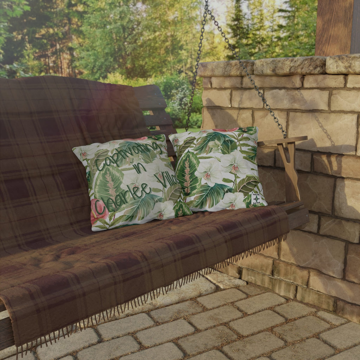 Printify Florida Villages of  Outdoor Pillows (Green Lettering) - Charlee Villas