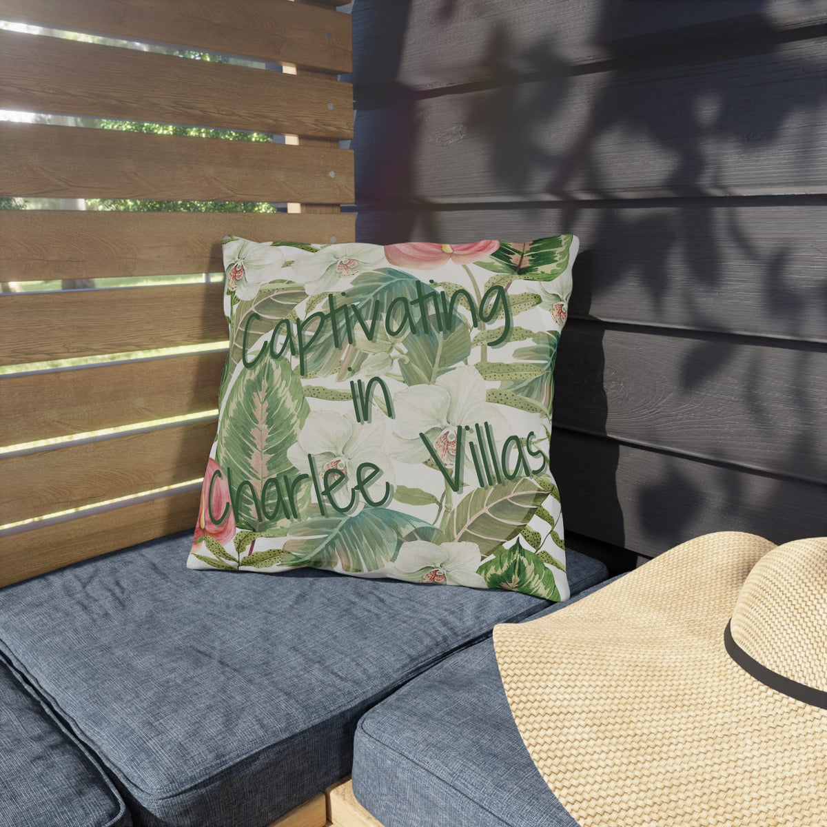 Printify Florida Villages of  Outdoor Pillows (Green Lettering) - Charlee Villas