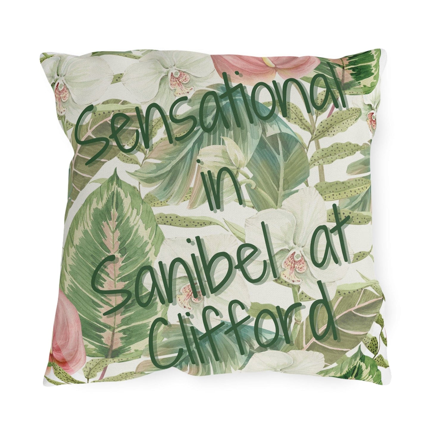 Printify Florida Villages of  Outdoor Pillows (Green Lettering) - Sanibel at Clifford