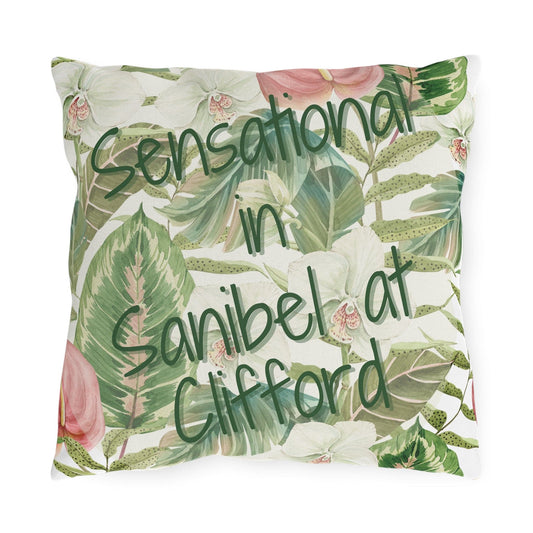 Printify Florida Villages of  Outdoor Pillows (Green Lettering) - Sanibel at Clifford