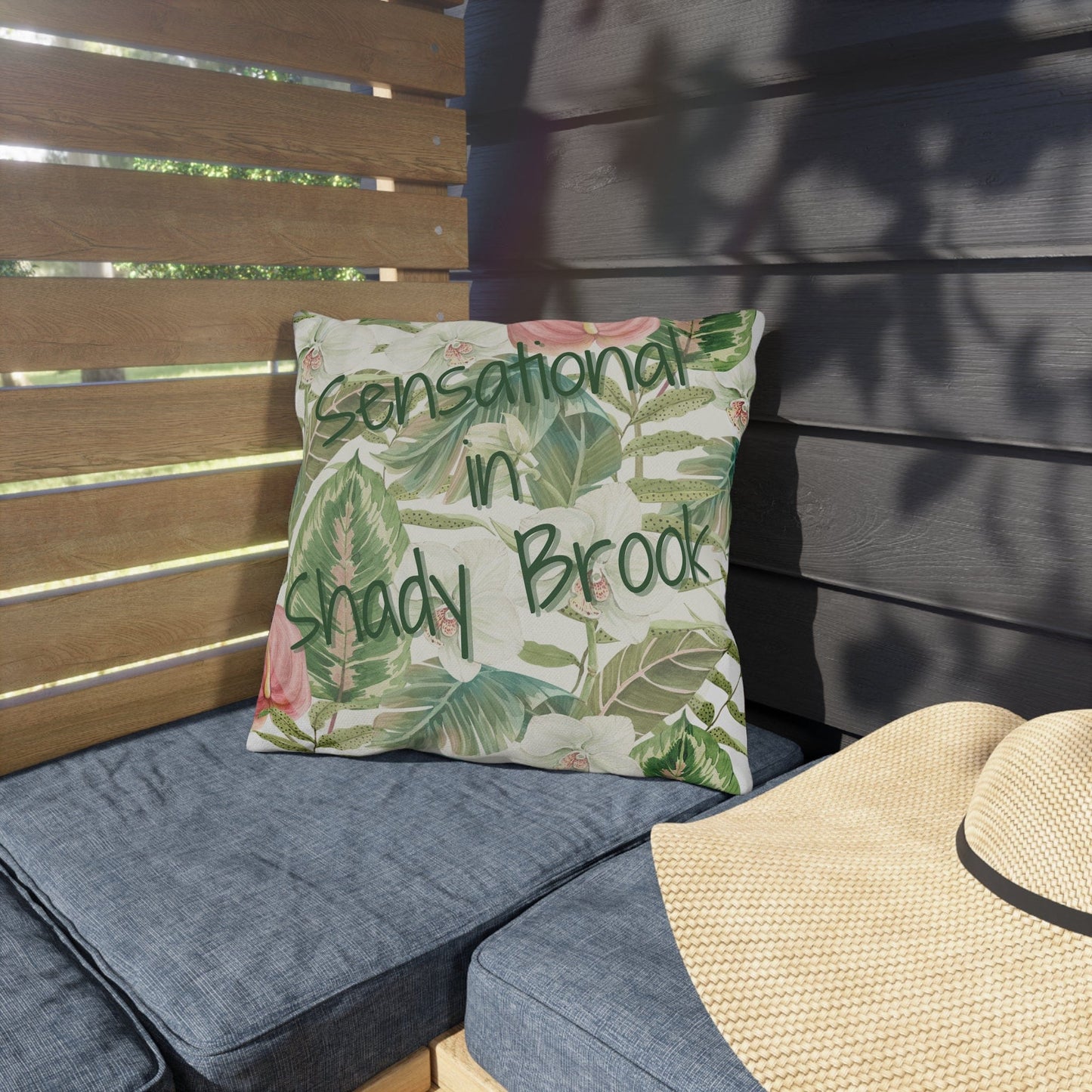 Printify Florida Villages of  Outdoor Pillows (Green Lettering) - Shady Brook