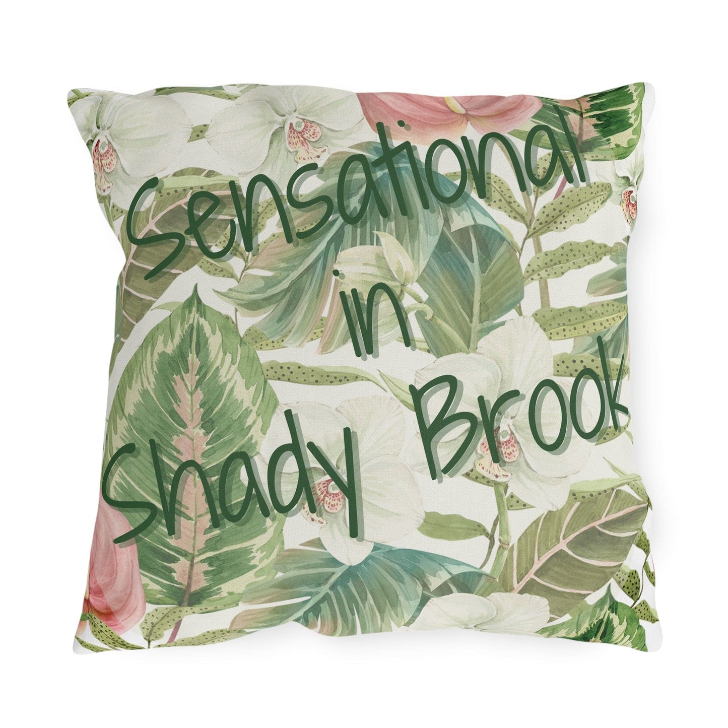 Printify Florida Villages of  Outdoor Pillows (Green Lettering) - Shady Brook