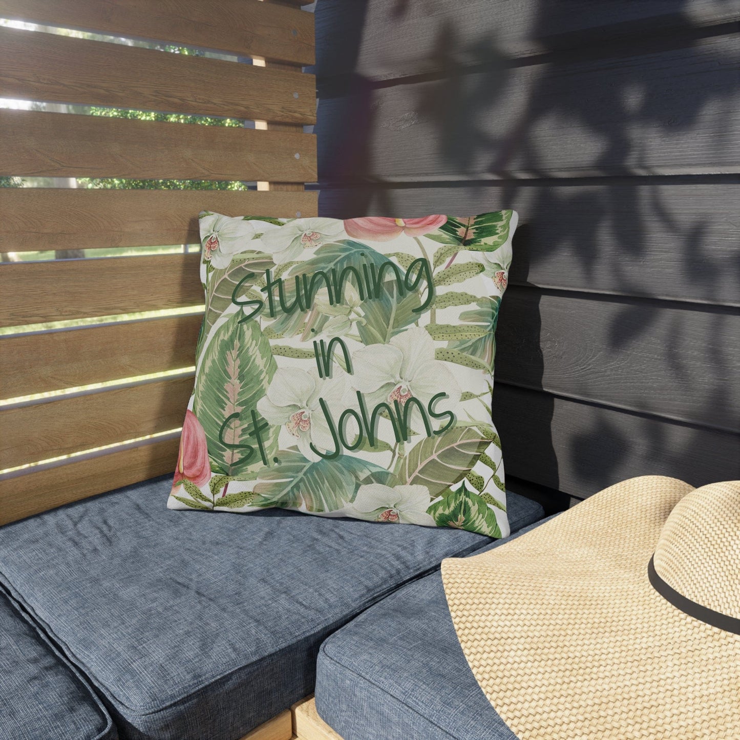 Printify Florida Villages of  Outdoor Pillows (Green Lettering) - St. Johns