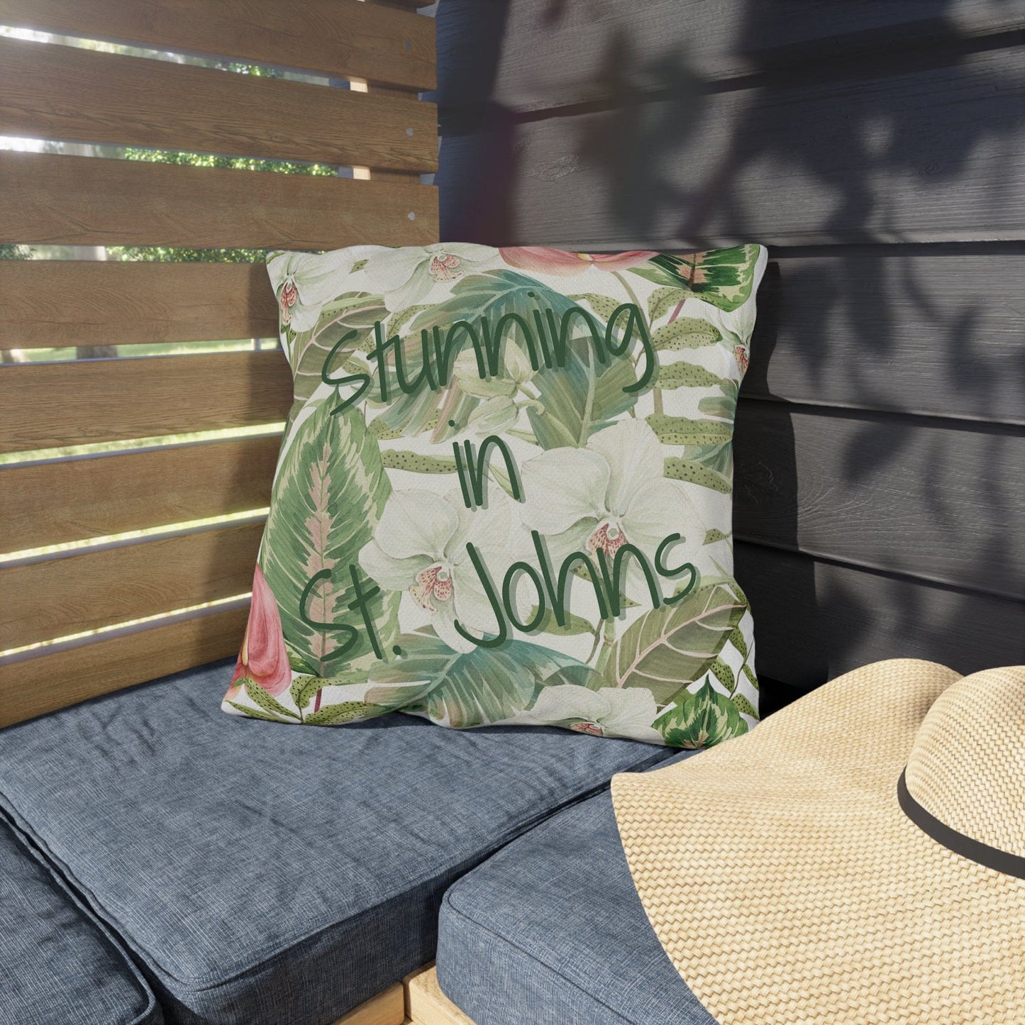 Printify Florida Villages of  Outdoor Pillows (Green Lettering) - St. Johns