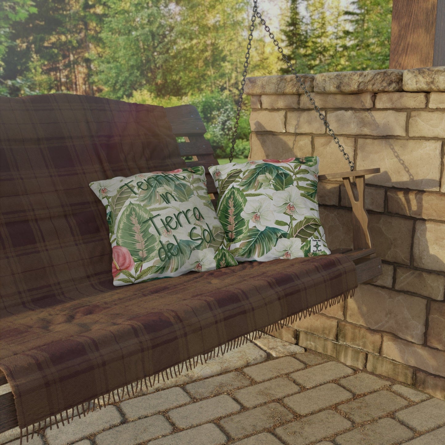 Printify Florida Villages of  Outdoor Pillows (Green Lettering) - Tierra del Sol