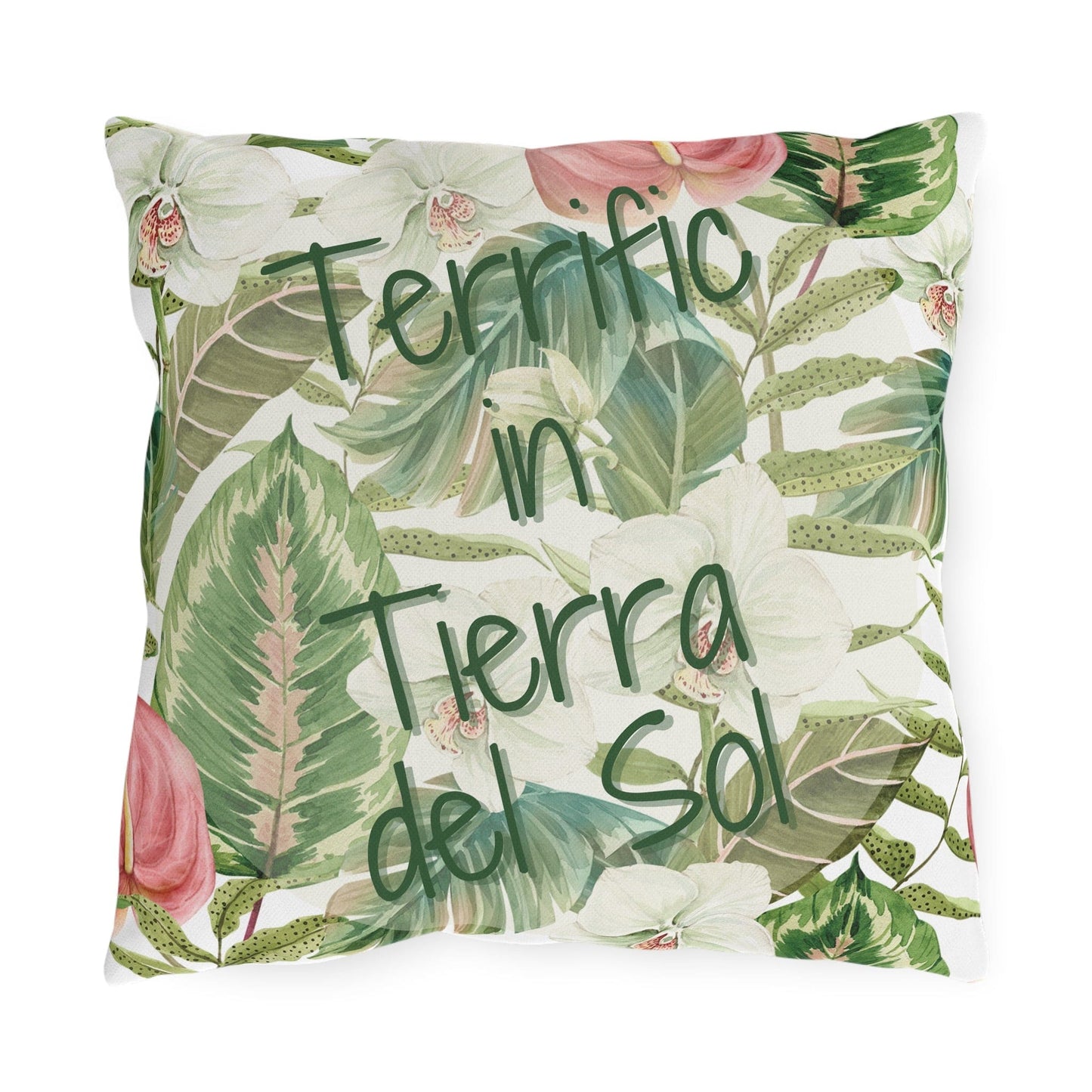 Printify Florida Villages of  Outdoor Pillows (Green Lettering) - Tierra del Sol