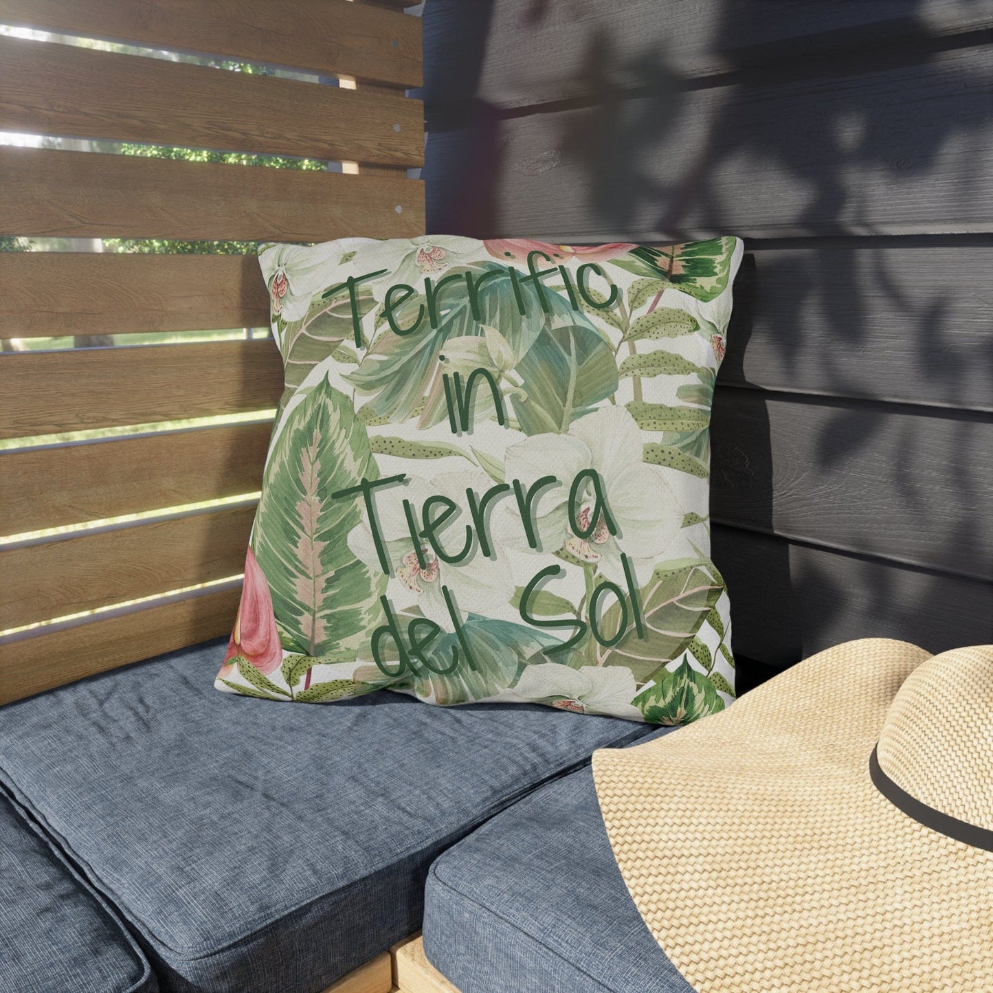 Printify Florida Villages of  Outdoor Pillows (Green Lettering) - Tierra del Sol