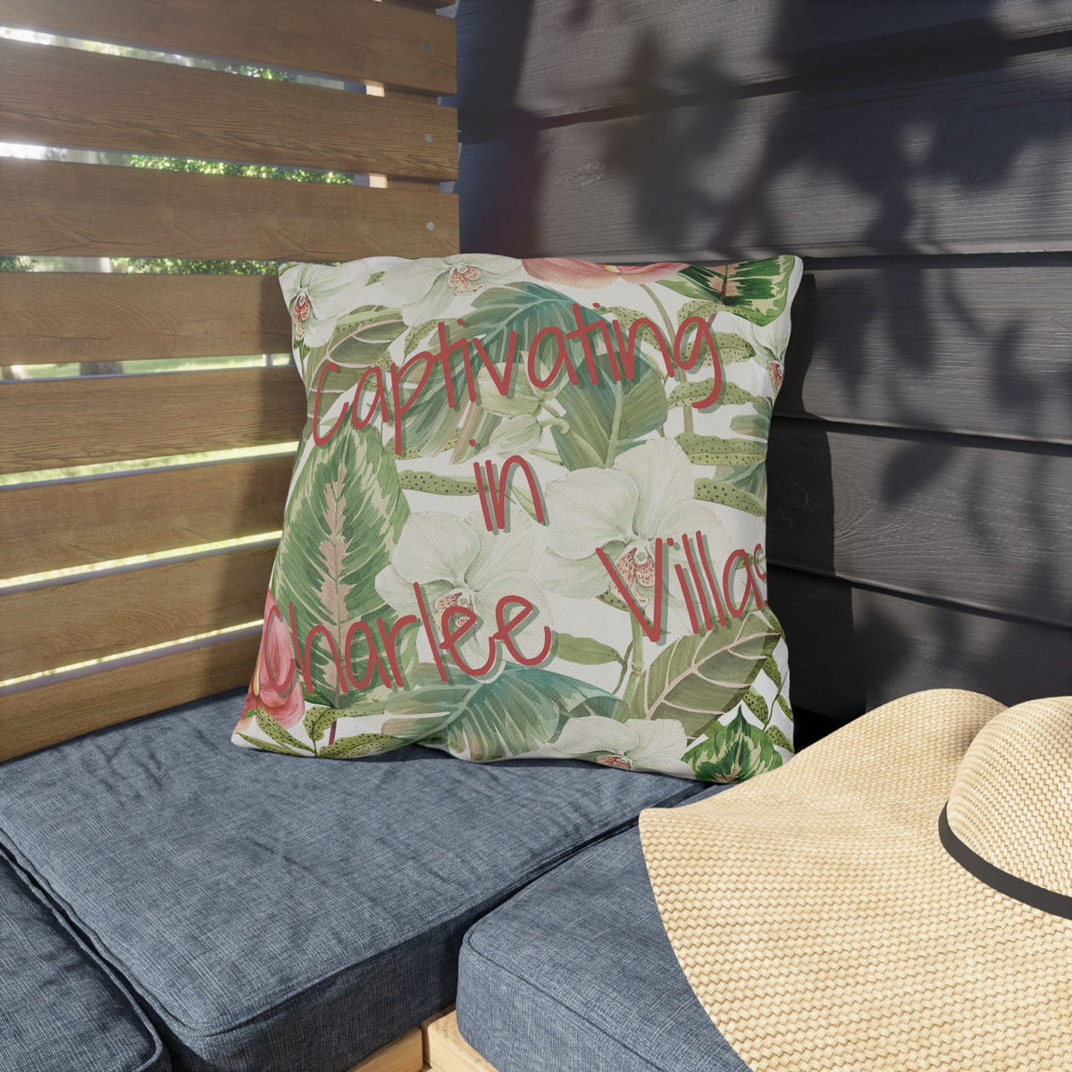 Printify Florida Villages of  Outdoor Pillows (Pink Lettering) - Charlee Villas