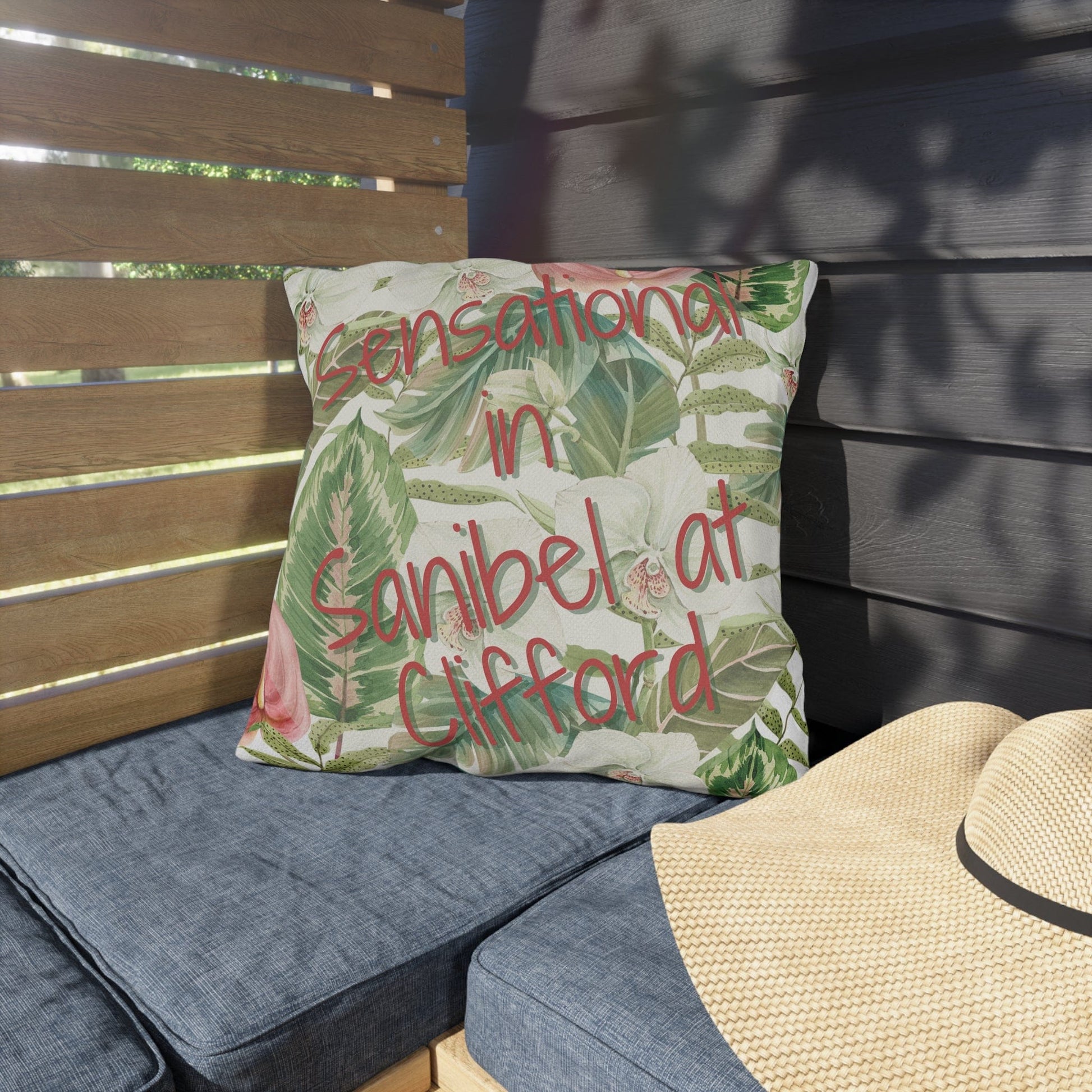 Printify Florida Villages of  Outdoor Pillows (Pink Lettering) - Sanibel at Clifford