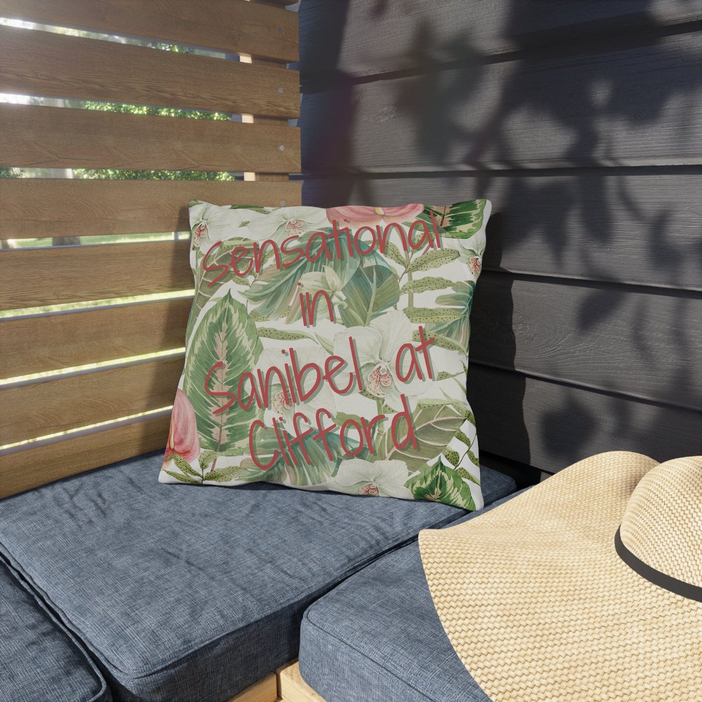 Printify Florida Villages of  Outdoor Pillows (Pink Lettering) - Sanibel at Clifford