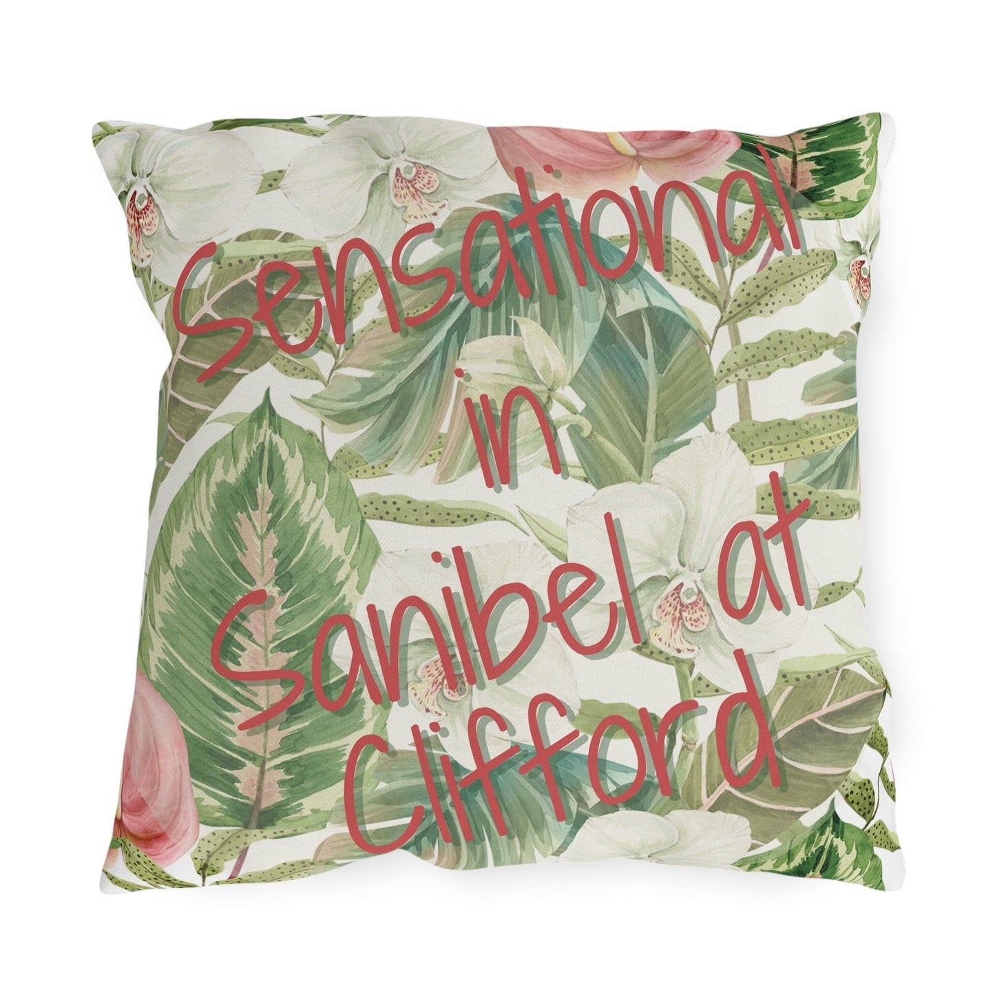 Printify Florida Villages of  Outdoor Pillows (Pink Lettering) - Sanibel at Clifford