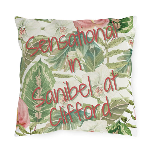 Printify Florida Villages of  Outdoor Pillows (Pink Lettering) - Sanibel at Clifford