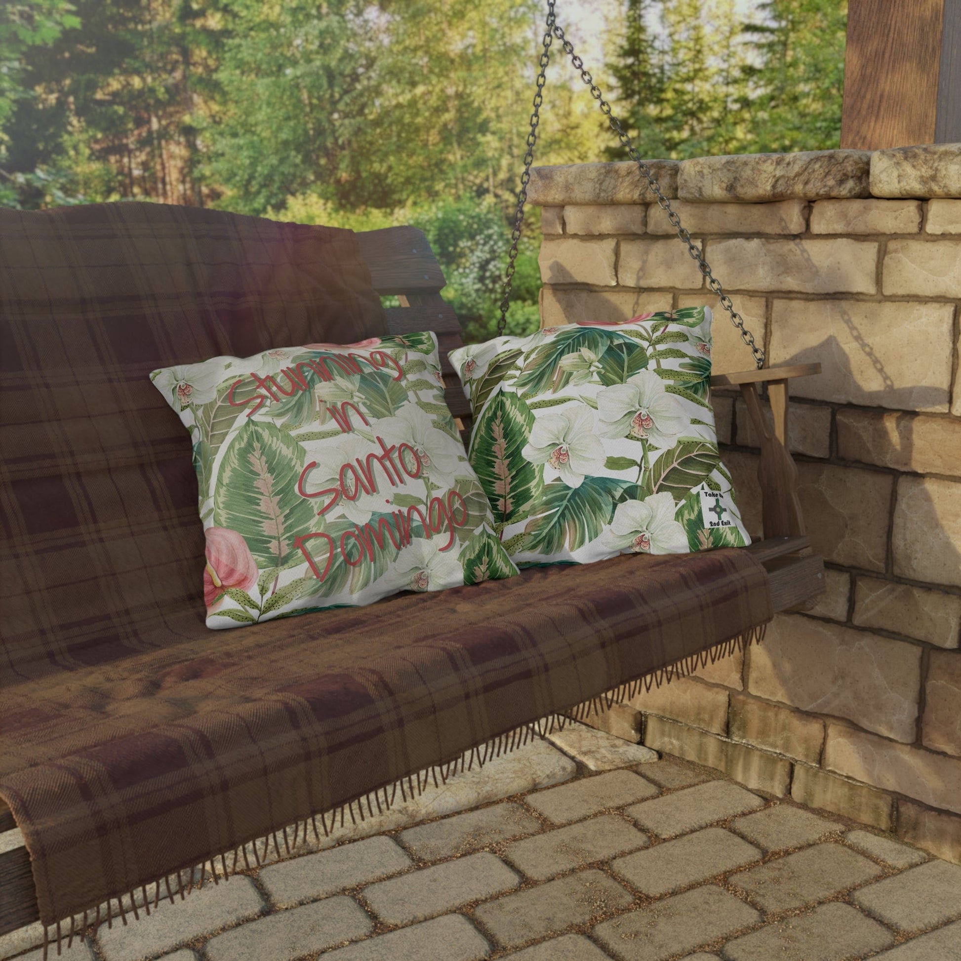 Take the 2nd Exit Florida Villages of  Outdoor Pillows (Pink Lettering) - Santo Domingo