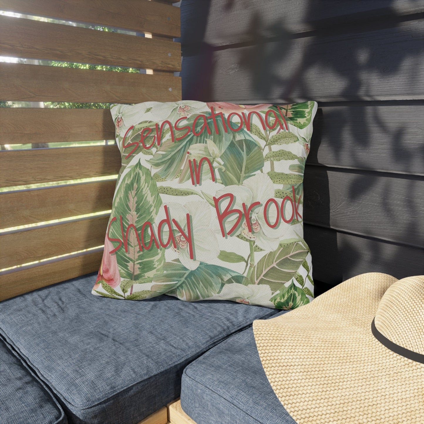 Printify Florida Villages of  Outdoor Pillows (Pink Lettering) - Shady Brook