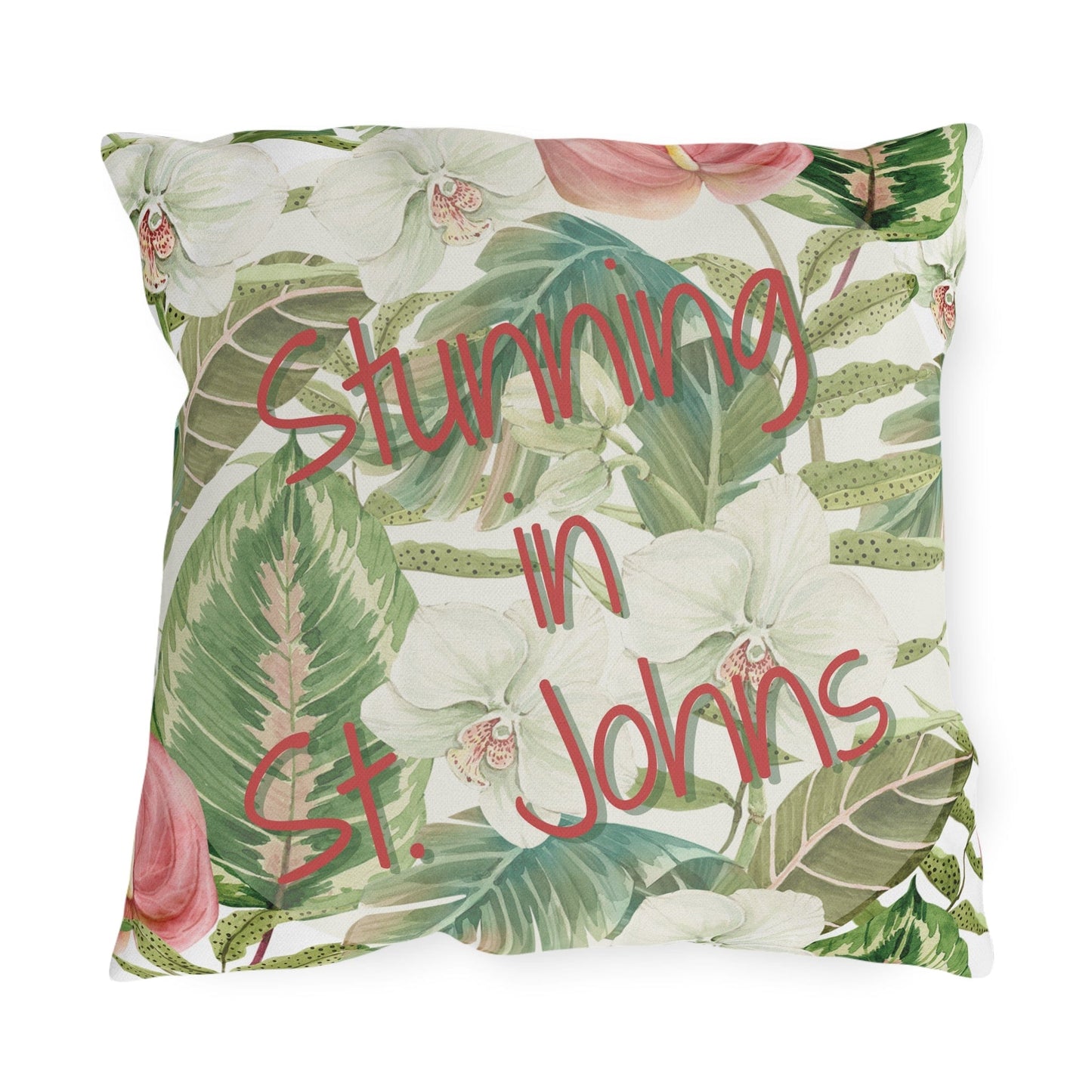 Printify Florida Villages of  Outdoor Pillows (Pink Lettering) - St. Johns