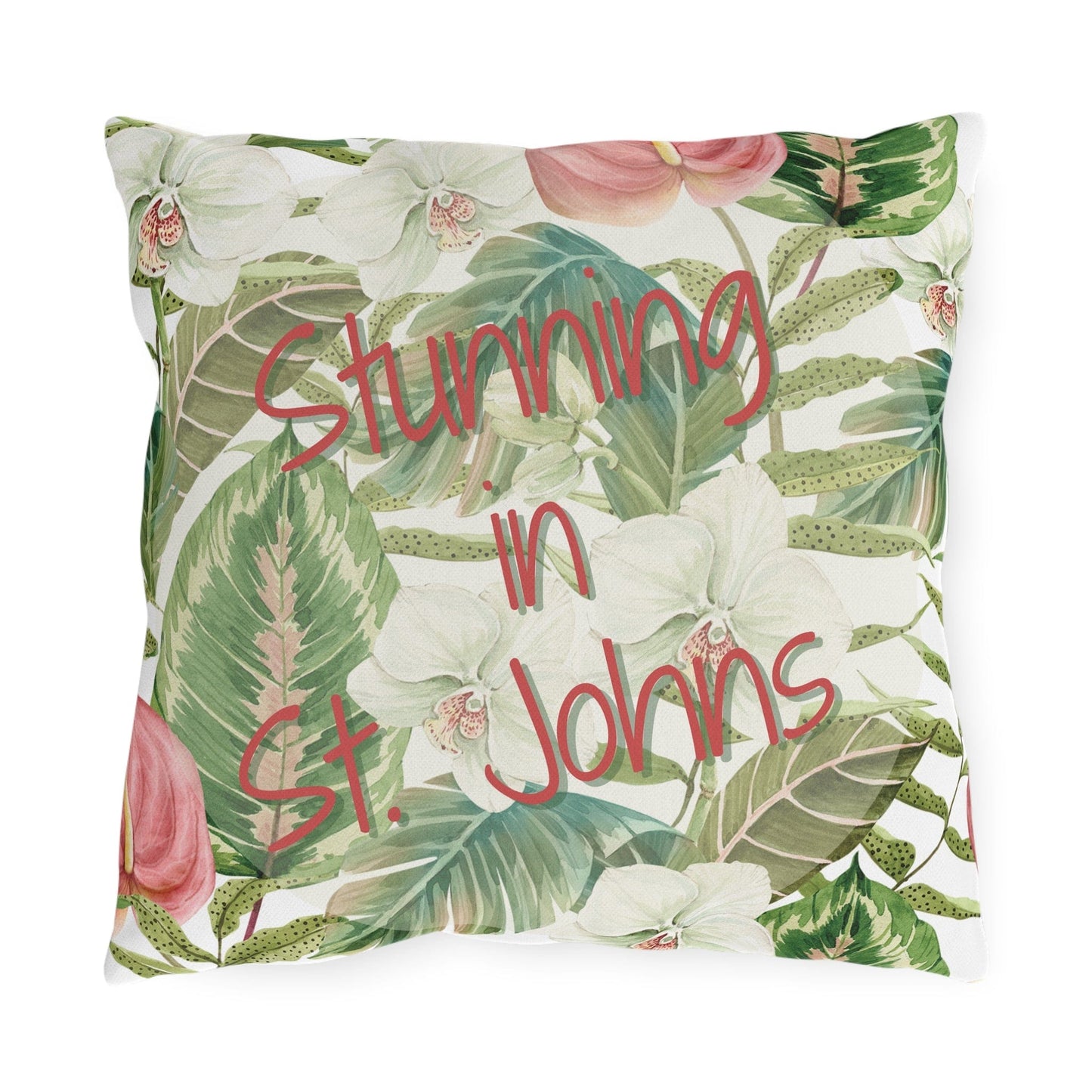 Printify Florida Villages of  Outdoor Pillows (Pink Lettering) - St. Johns