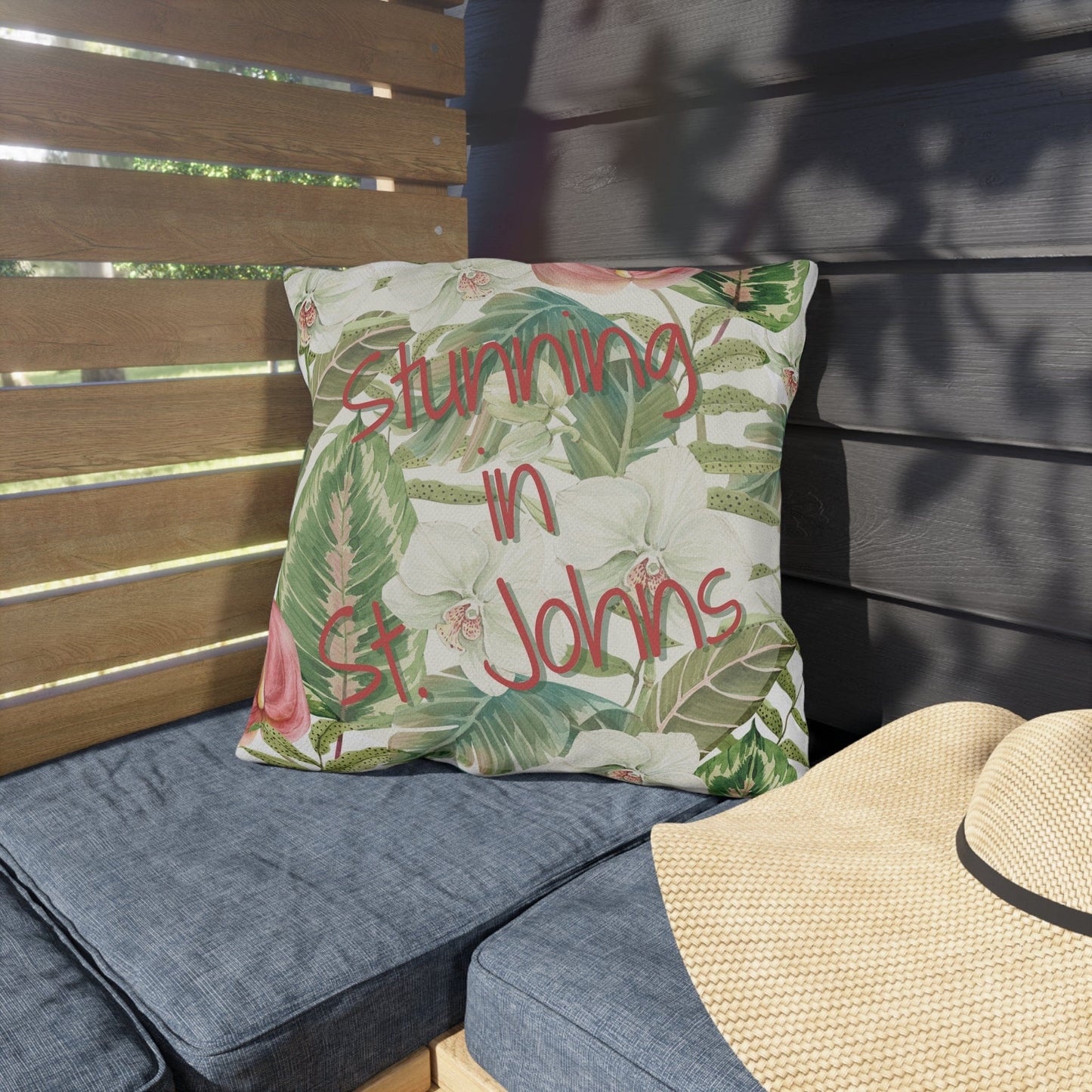 Printify Florida Villages of  Outdoor Pillows (Pink Lettering) - St. Johns