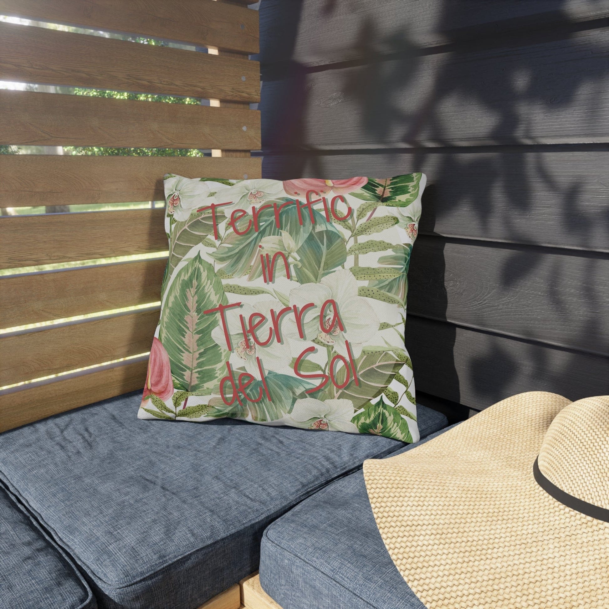 Printify Florida Villages of  Outdoor Pillows (Pink Lettering) - Tierra del Sol