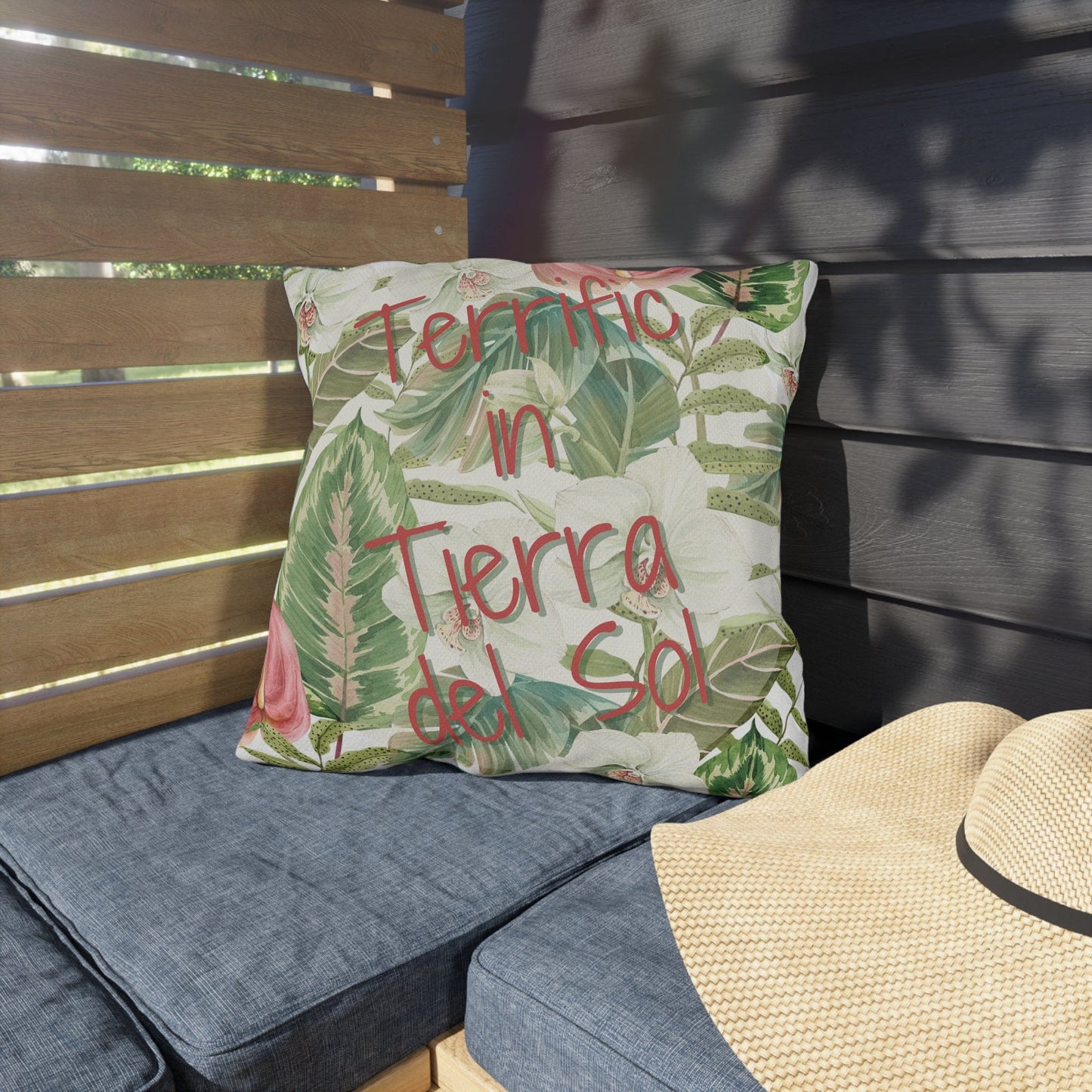 Printify Florida Villages of  Outdoor Pillows (Pink Lettering) - Tierra del Sol
