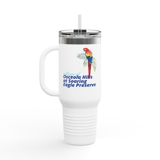 Printify Florida Villages of  Parrot Design Insulated Travel Mug 40oz - Osceola Hills at Soaring Eagle Preserve