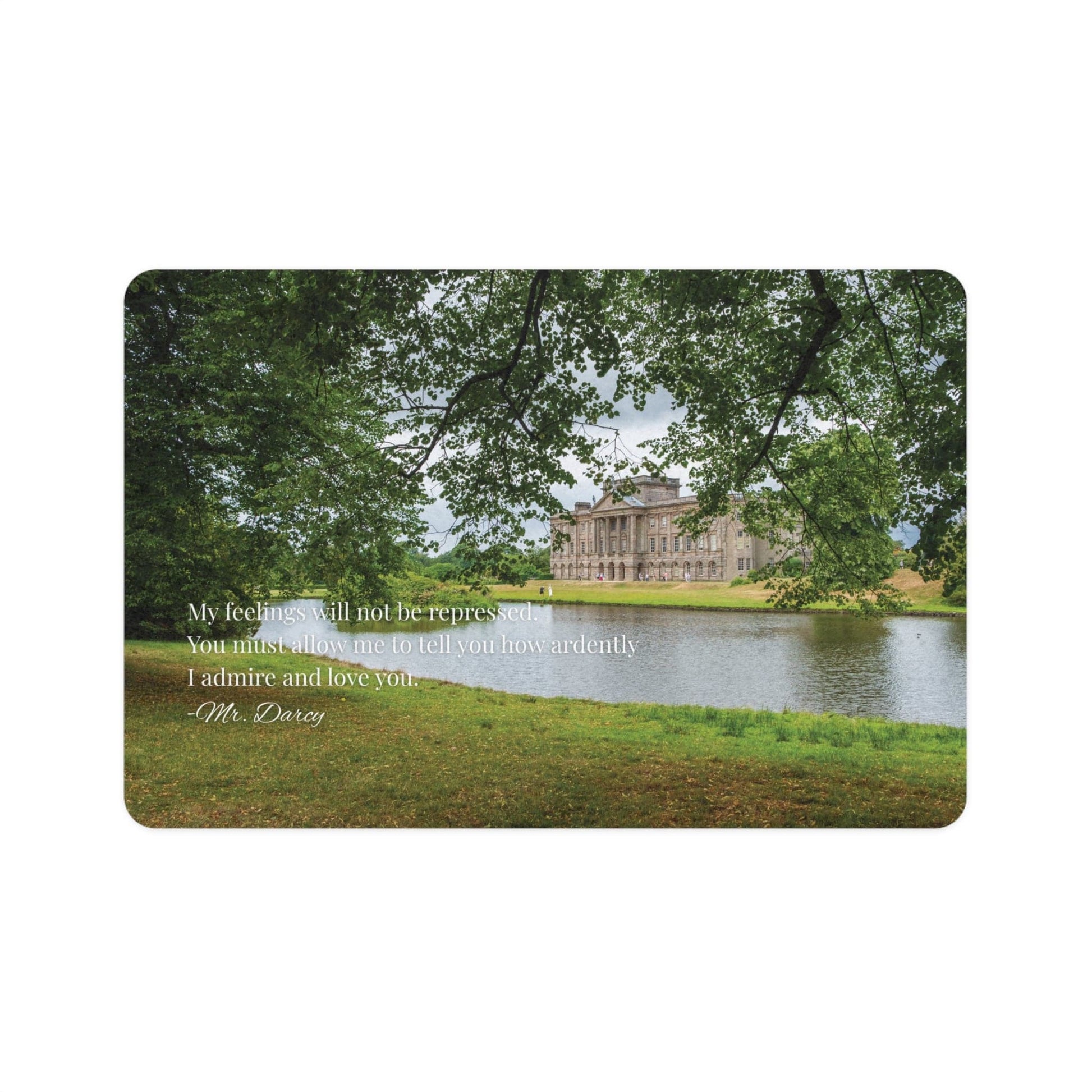 Printify Florida Villages of  Pet Food Mat — Pride & Prejudice Mr. Darcy Quote with Scenic Manor Design (12x18)