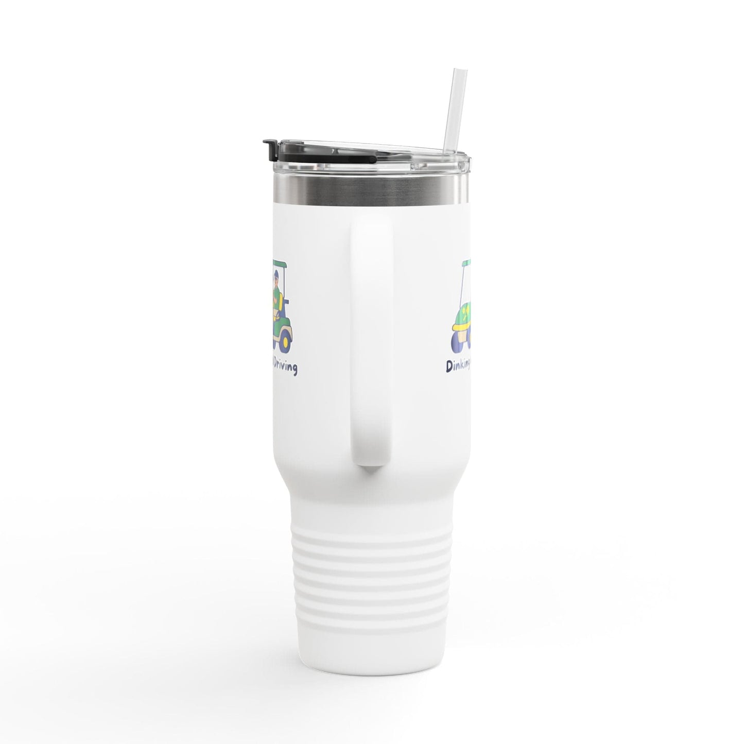 Take the 2nd Exit Florida Villages of  Pickleball Couple 40oz Travel Mug — "Dinking and Driving" Golf Cart Design