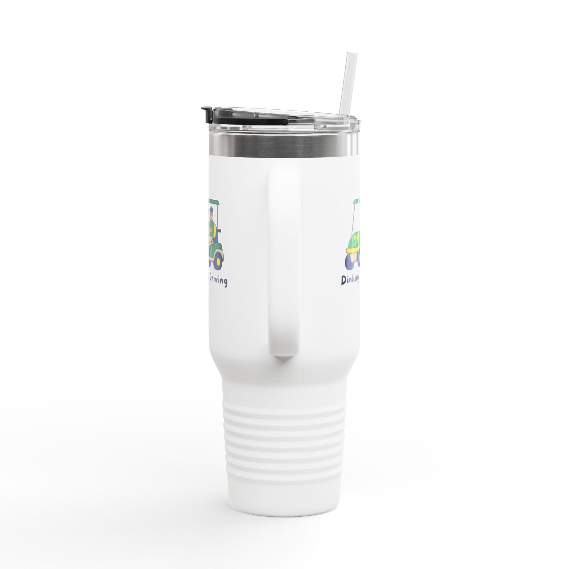 Take the 2nd Exit Florida Villages of  Pickleball Couple 40oz Travel Mug — "Dinking and Driving" Golf Cart Design
