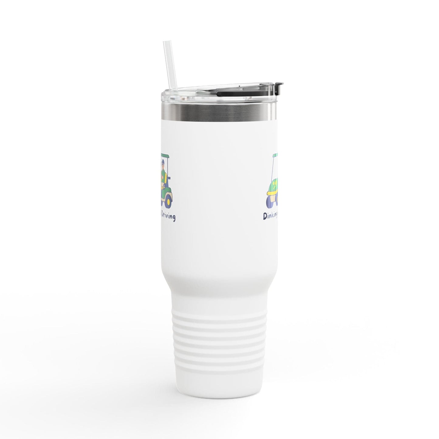 Take the 2nd Exit Florida Villages of  Pickleball Couple 40oz Travel Mug — "Dinking and Driving" Golf Cart Design