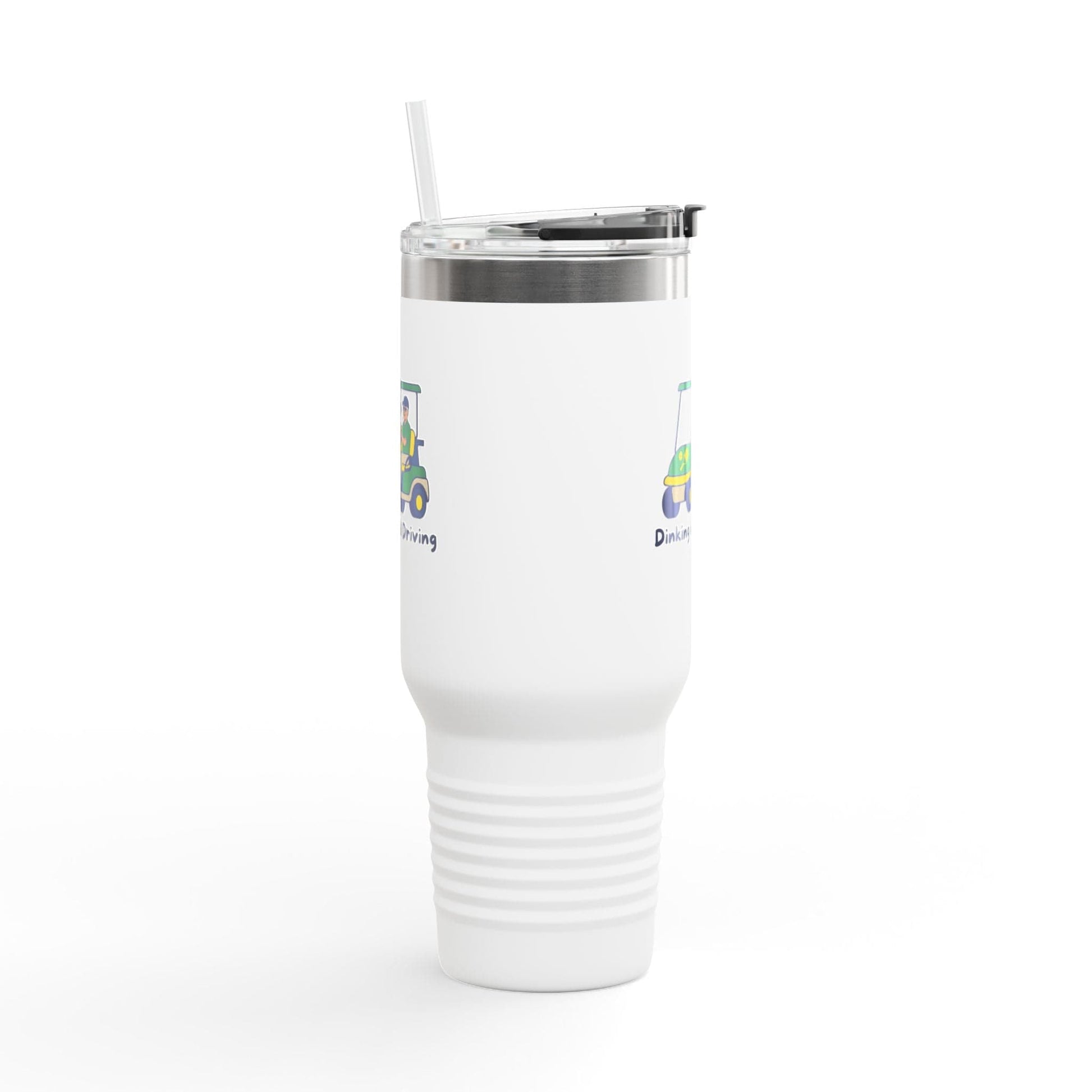 Take the 2nd Exit Florida Villages of  Pickleball Couple 40oz Travel Mug — "Dinking and Driving" Golf Cart Design